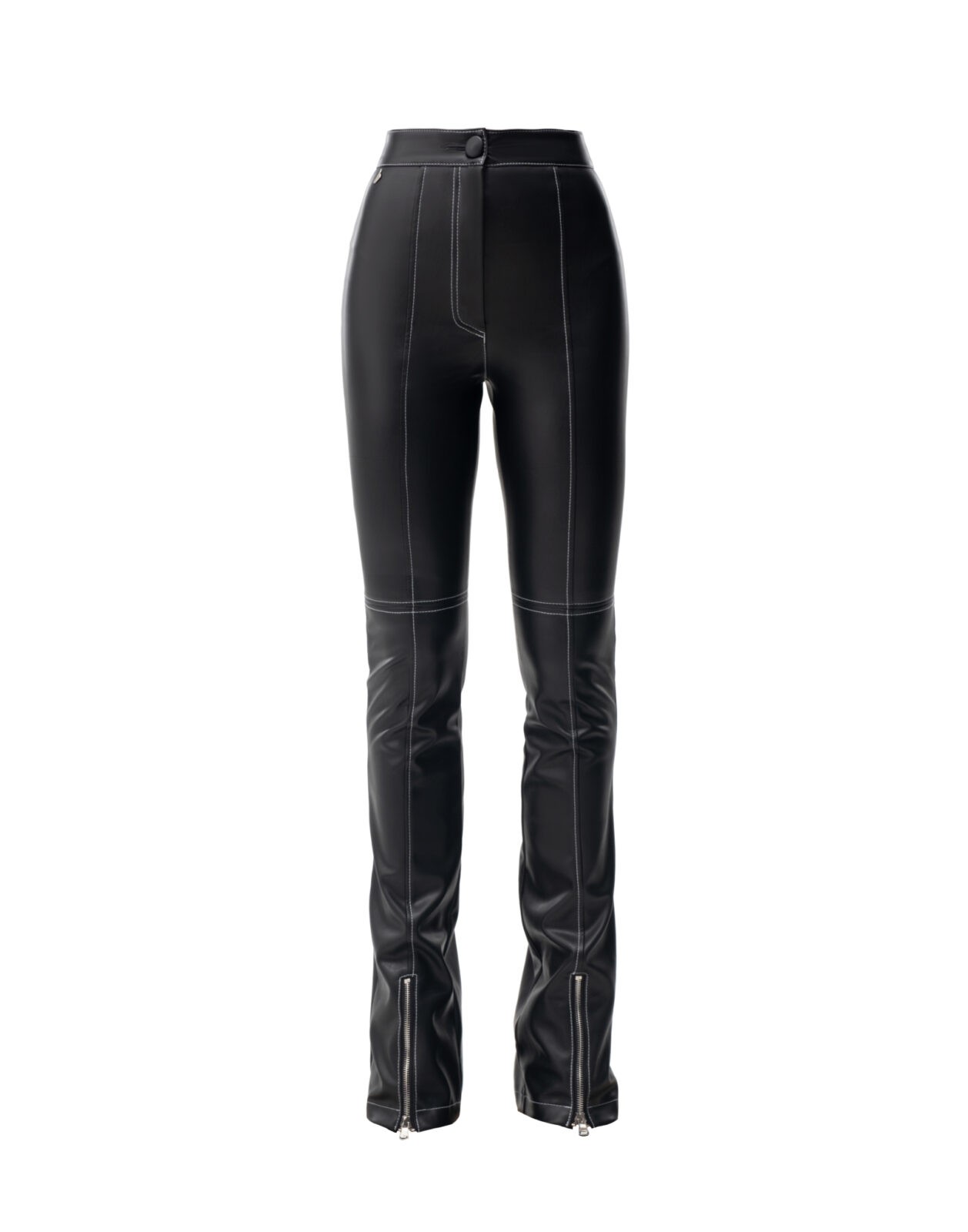 Pants with white stitching made of eco leather black