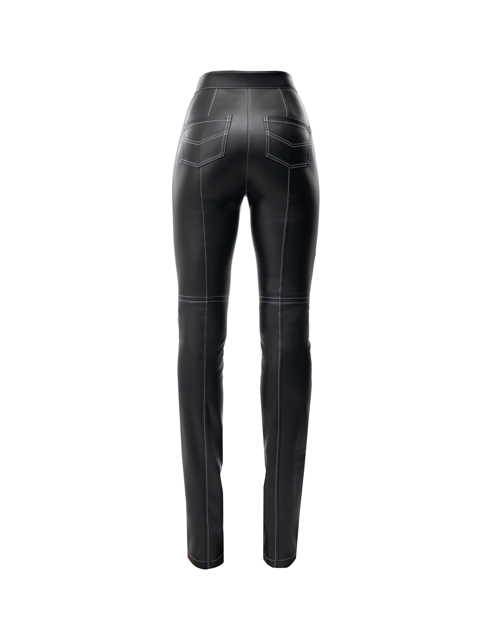 Pants with white stitching made of eco leather black