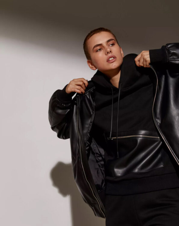 Women's bomber jacket made of eco leather with insulation