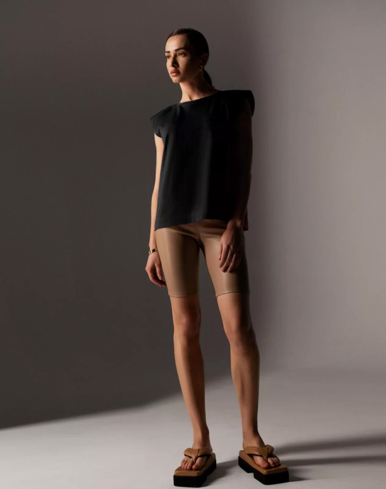 Eco-leather cycling shorts beige