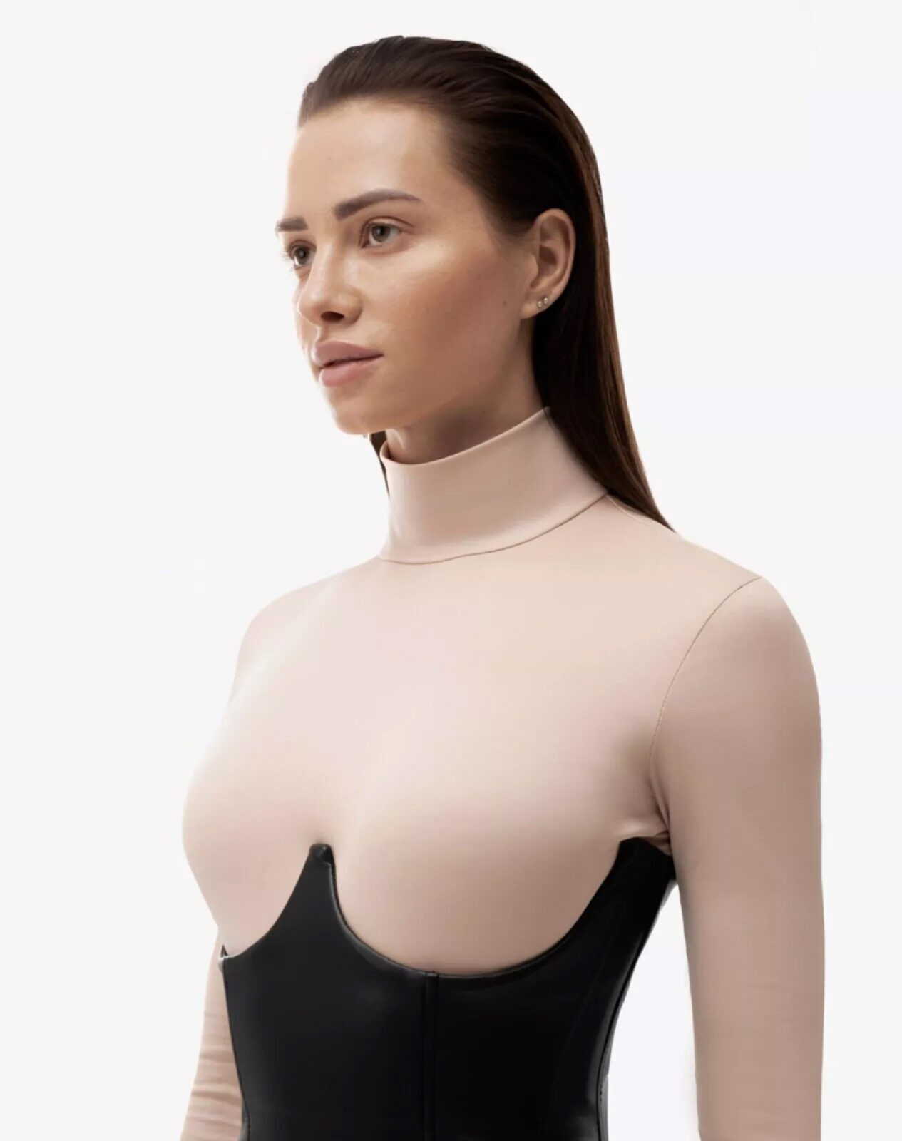 Dress under the chest made of eco-leather black