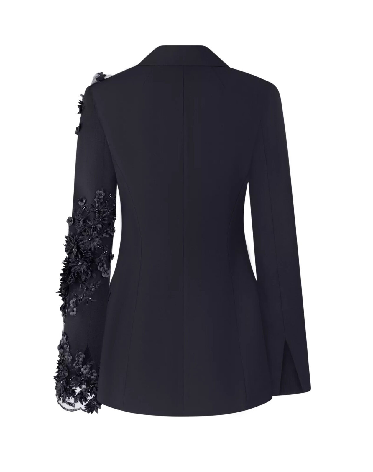 Asymmetric jacket with flowers black