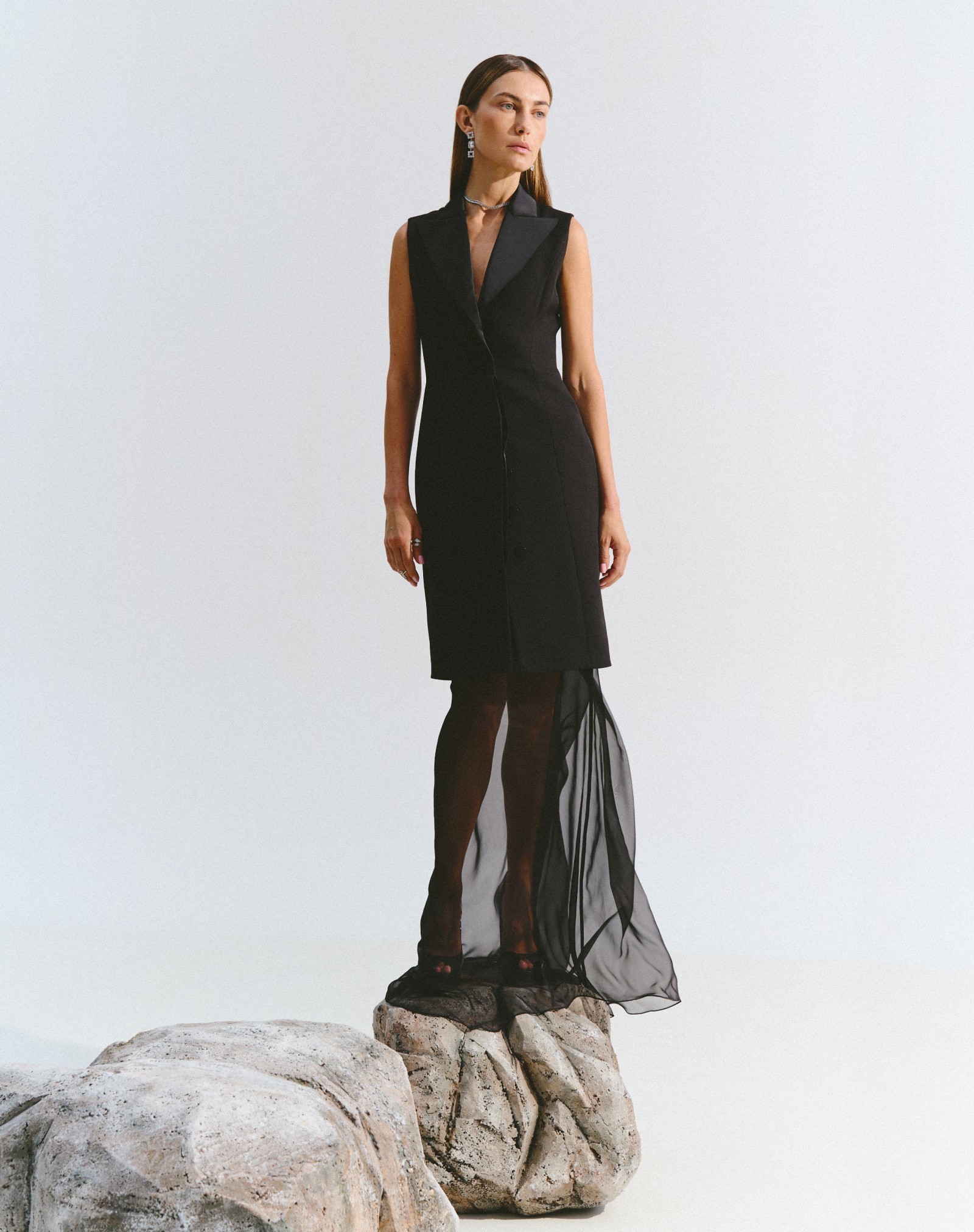 Classic Dress with a Black Satin Collar