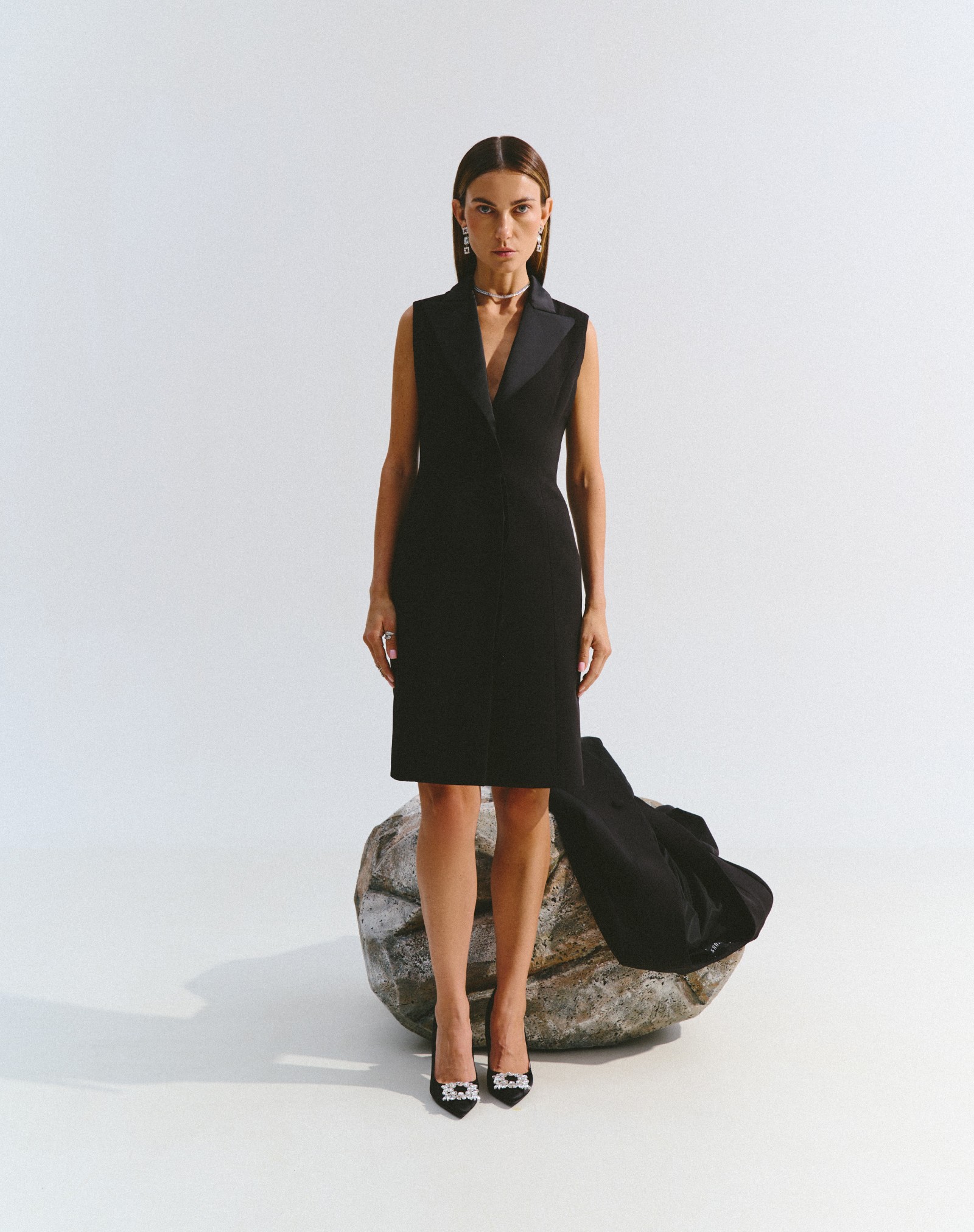 Classic Dress with a Black Satin Collar