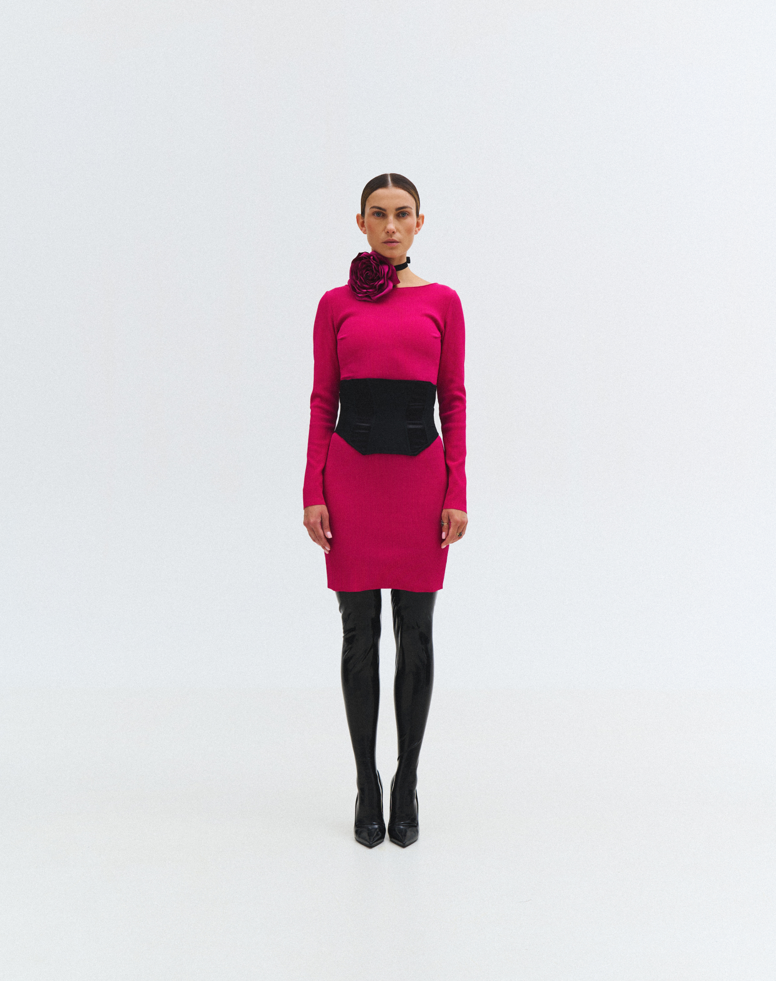 Long-Sleeved Dress in Raspberry Color