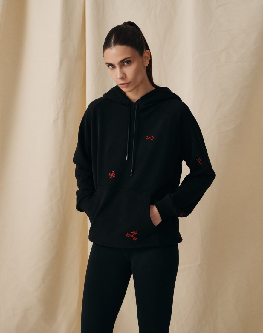 Hoodie for women with embroidery on an elastic band in black