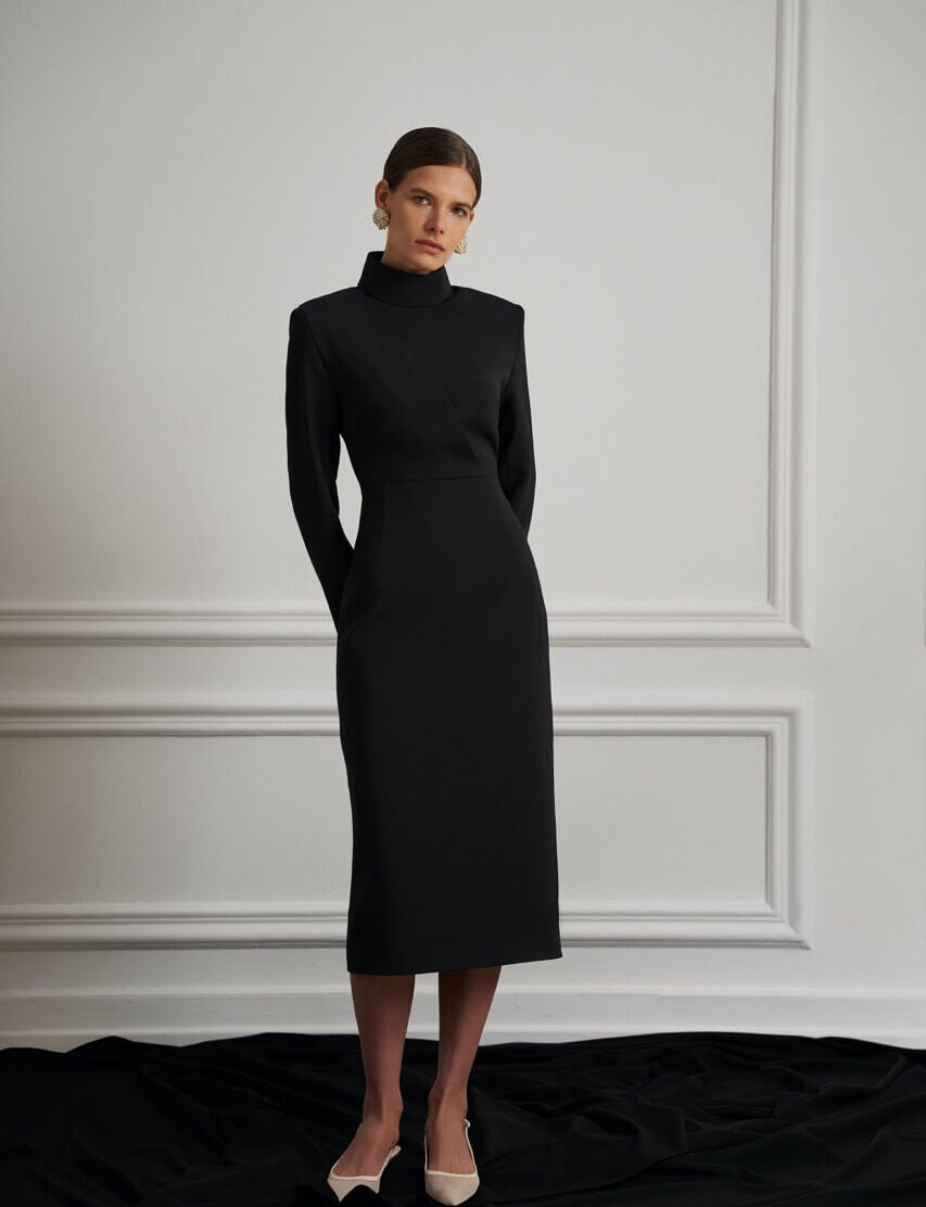 Midi sheath dress in suiting fabric